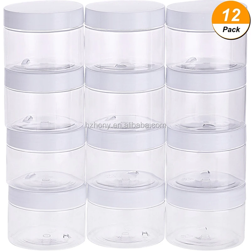 Slime Containers with Water-tight Lids (6 oz, 12 Pack) - Clear Plastic Food  Storage Jars - Great for your slime kit - BPA Free (White) 