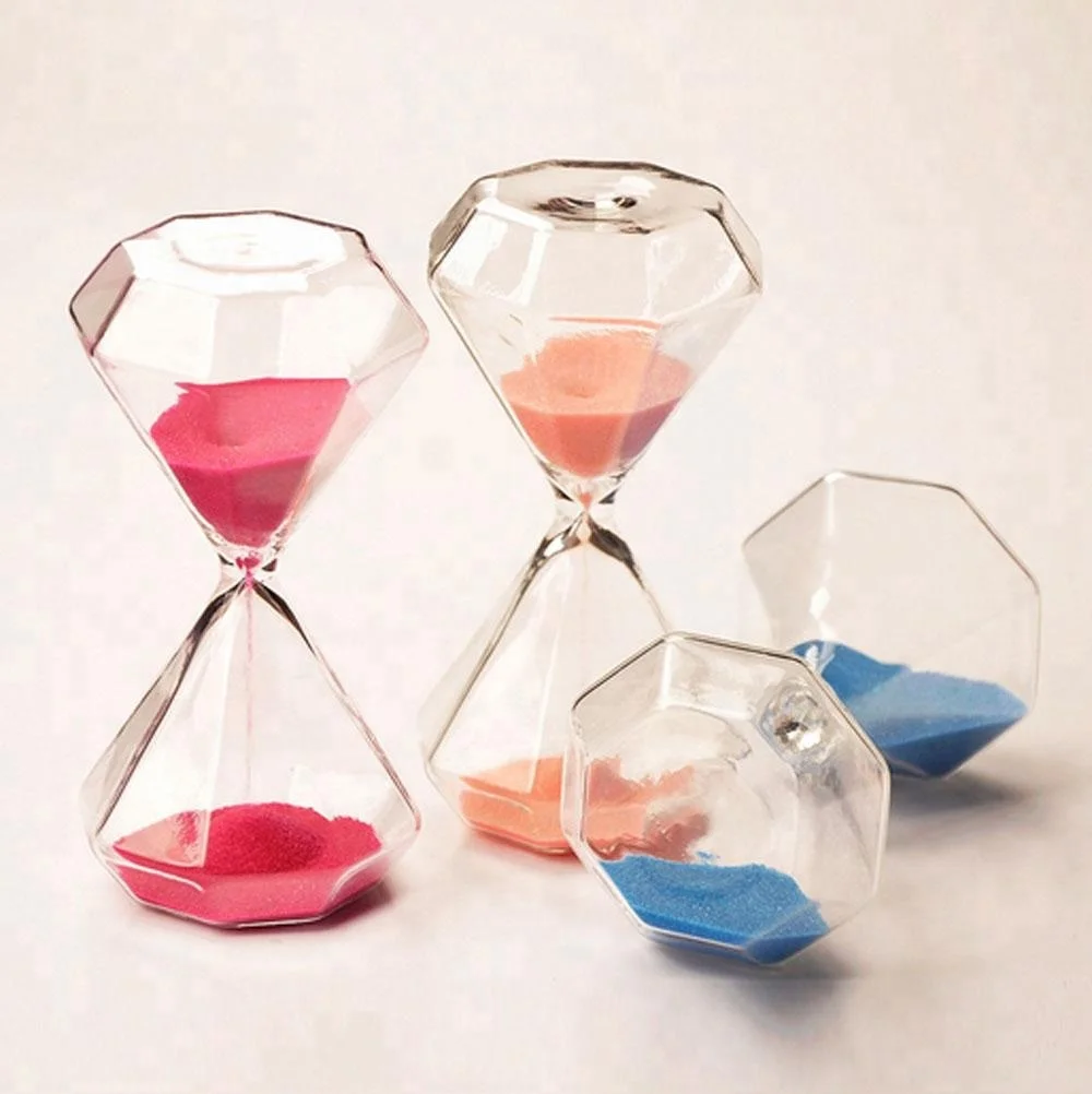 Hand Blown Glass Diamond Sandglass Hourglass Timer 5/15/30 Minutes 6 color Clock 