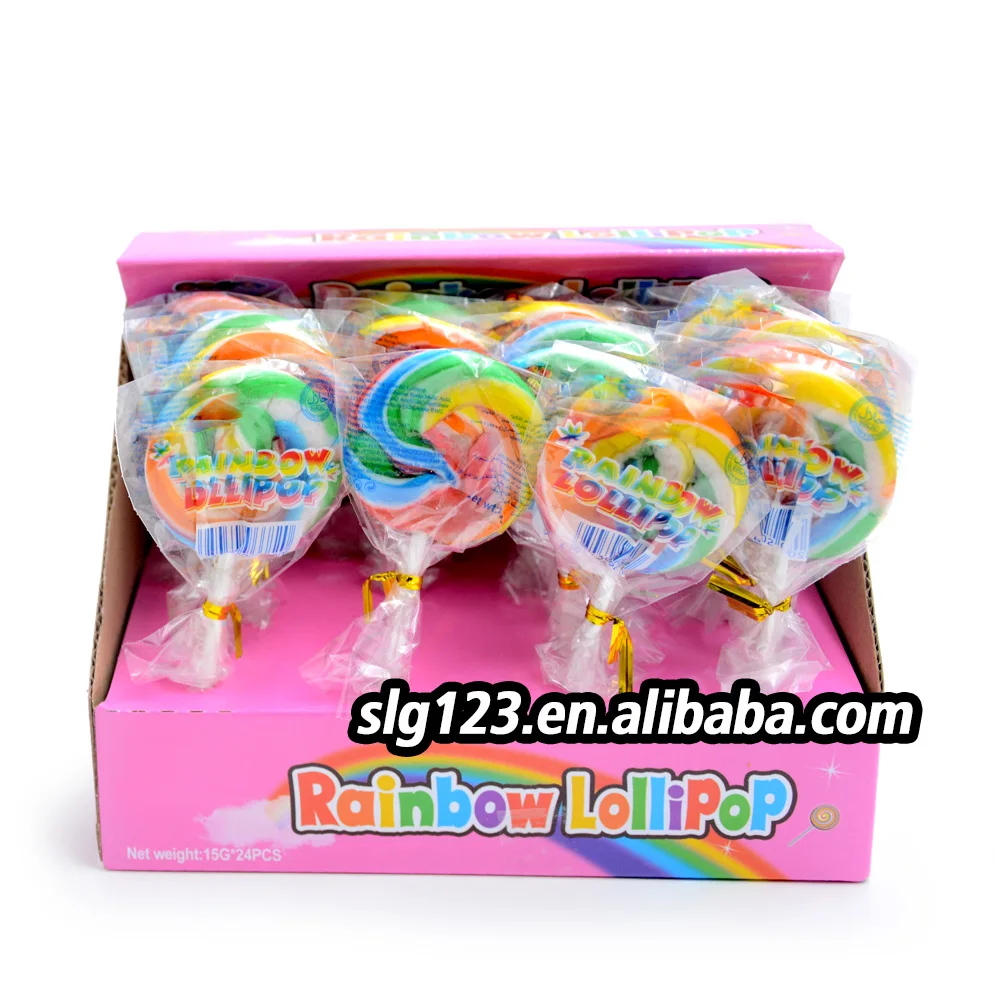 OEM15g Rainbow Spiral Swirl Pops Ripple Round Shape Sweet Hard Lollipop Candy