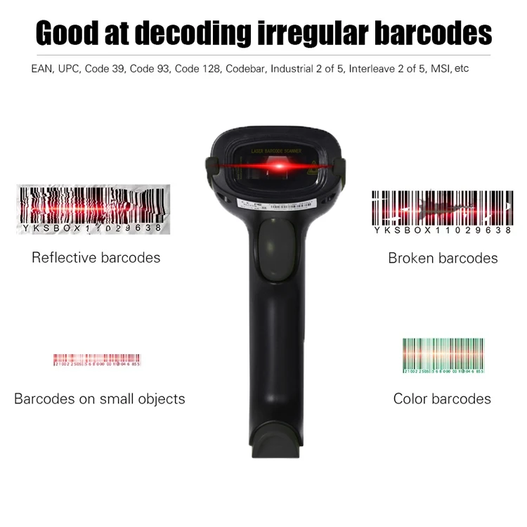 TTL/USB/RS232/KBW Optional 1D Laser Wired Barcode Scanner Multi-Interfaces