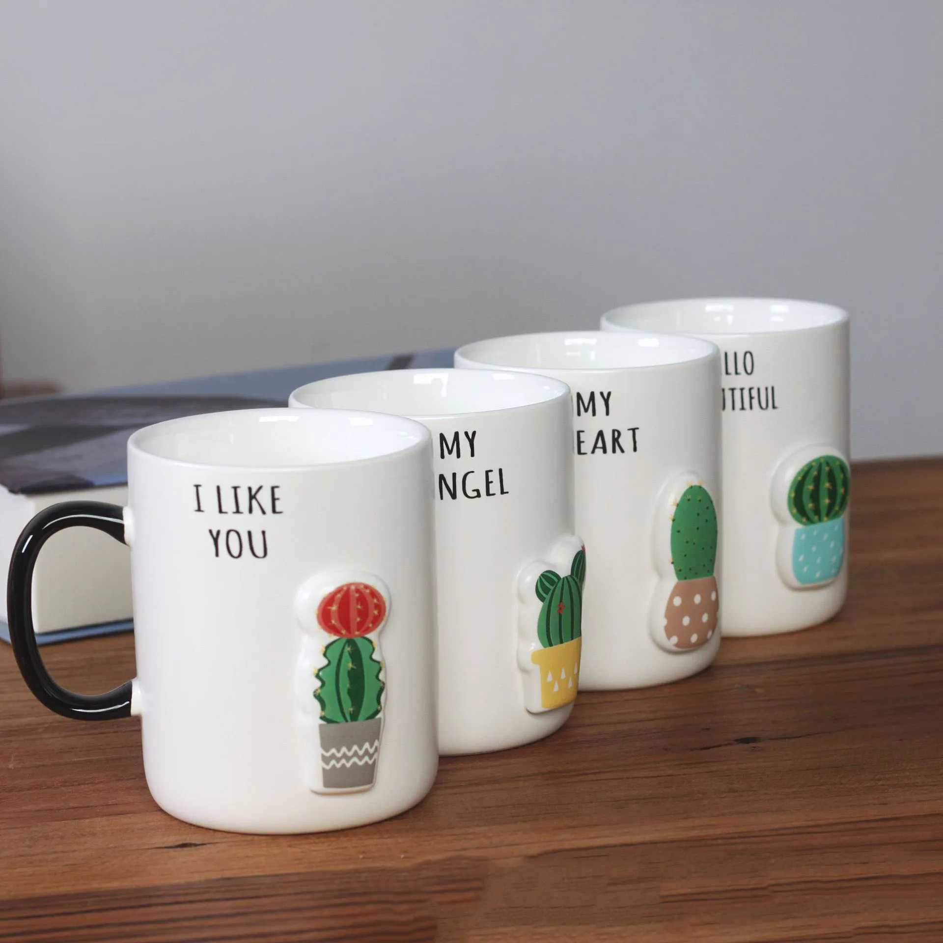 Homeware Cute Green Plants Cactus Design Ceramic Mug With Black Lid And Handle Buy Cute Catus Design Ceramic Mug Cute Green Plants Cactus Ceranuic Nug Mug With Black Lid And Handle Product On