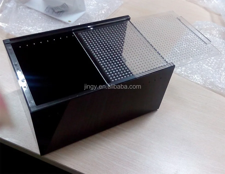 Custom Black Pmma Plexiglass Acrylic Enclosure Pet Feeding Box Reptile Glass Terrarium Pet Cage Bin Acrylic Reptile Terrarium