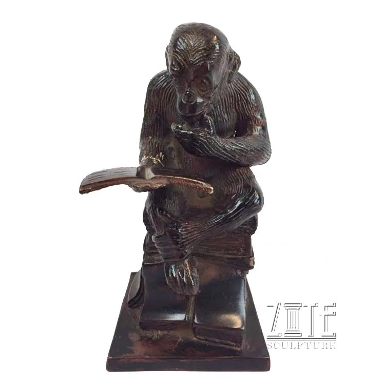 Custom Metal Bronze Monkey Reading Book Statue