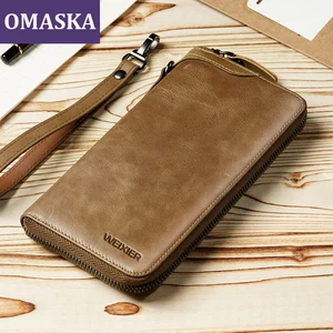 Factory Direct New Vintage Cow Hide Genuine Leather Mens Business Casual Zipper Wallet Purse for Men