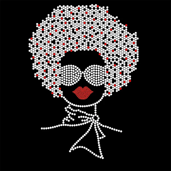 Free sample Black afro girl hotfix motif Custom rhinestone transfer design for tshirt