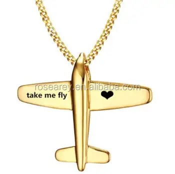 Gold Stainless Steel Aircraft Pendant Necklace,Unique Custom Name Plane Necklace Pendant For Men Women Jewelry,Free Engraving