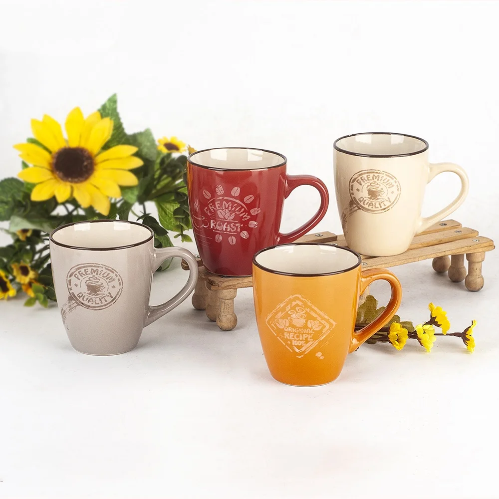 320ml Two Tone Custom Shape Stackable Ceramic Coffee Mug with logo
