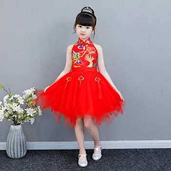 Hot selling Latest design beautiful red costumes dresses boutique kids girl's dresses
