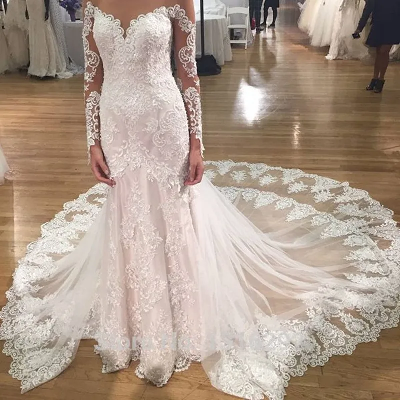 Longo Lace Sereia Vestidos de Casamento Sexy Com Decote Em V Vestidos de  Noiva - Cinderela Noivas