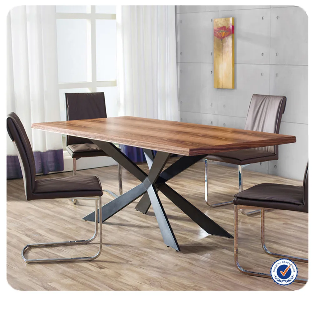 Wholesale European Style Wooden Dining Table Metal Legs