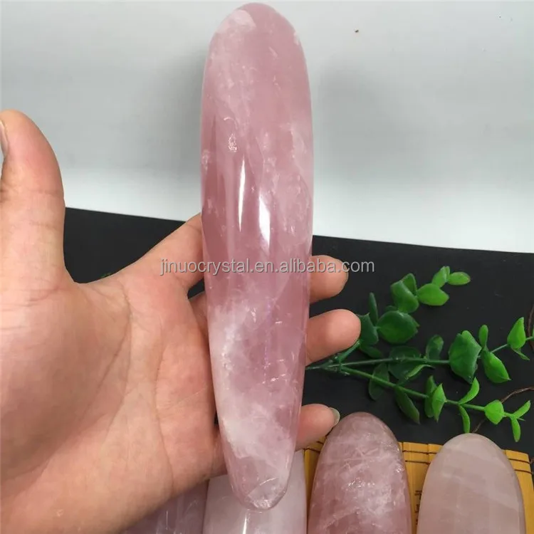ナチュラルローズクォーツクリスタルディルド 17cm 手彫りピンク