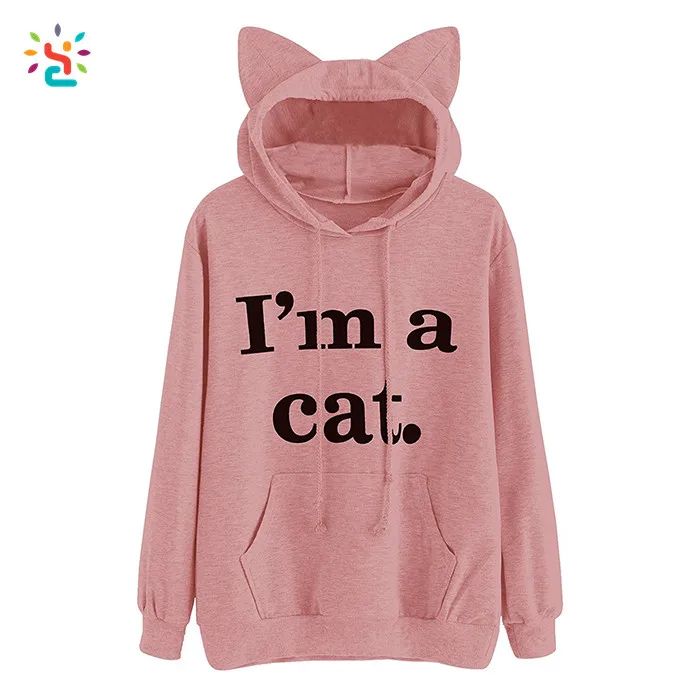 Trendy Hoodie mit Katzen ohren Sweatshirt Damen Gym Hoodies Niedlicher  Trainings anzug Blank Sport Streetwear Hoodies Custom Printed