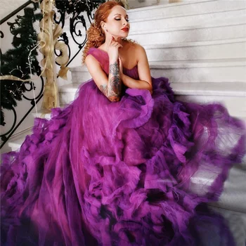 Source One Shoulder Long Trail Expensive Gorgeous Bridal Ball Gown Purple Wedding  Dress on m.