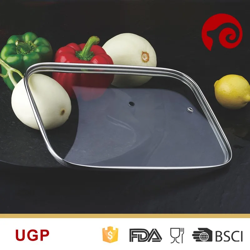 12 Inch Square Frying Pan Lid Glass Lid With Stainless Steel Rim For