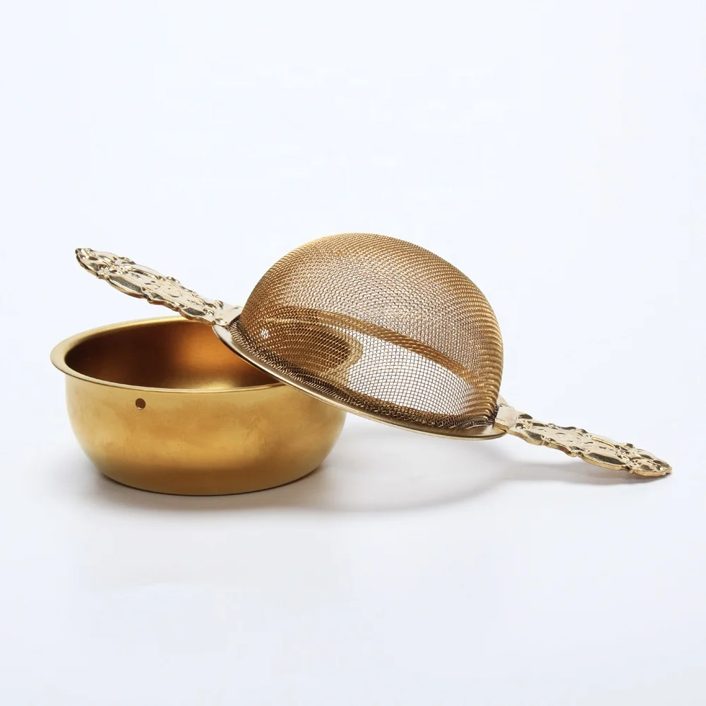 
 Сетка из нержавеющей стали, золотой чайный ситечко с металлическим лотком  