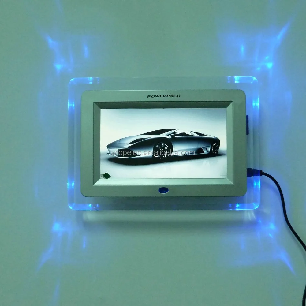 Акриловая цифровая фоторамка размером 7 дюймов с 4 синими светодиодами и поддержкой воспроизведения видео 1080p