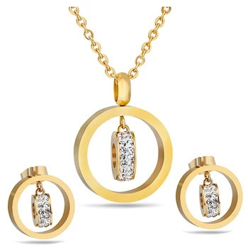 Bicyclo Necklace & Earrings Stainless Steel Jewelry 18K Gold Jewelry Set