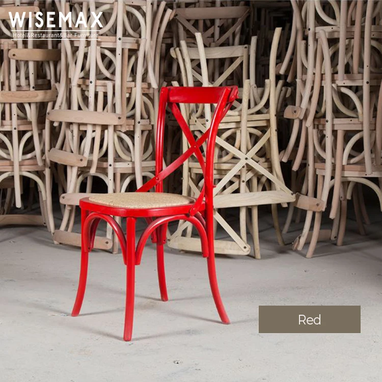 WISEMAX Modern French Style Cheap Restaurant Antique Solid Wood Dining Room Chair Stackable Wedding Cross Back Bistro Chair