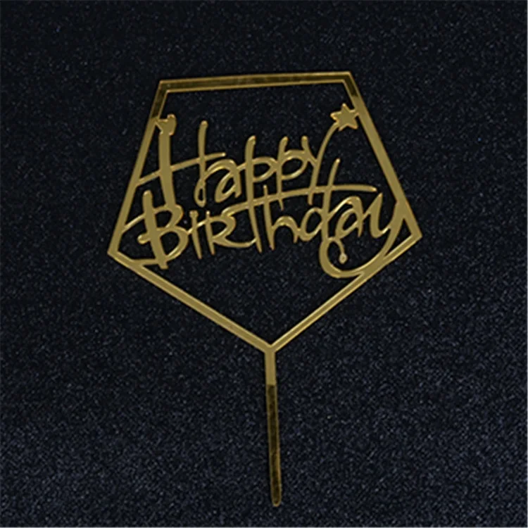 Gold Glitter Happy Birthday Acrylic Cake Topper 