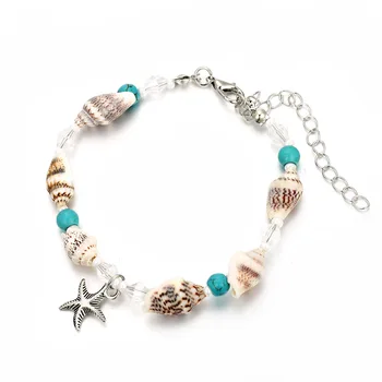 2022 European And American Fashion Natural Starfish Shell Beach Anklet Bead Bracelet