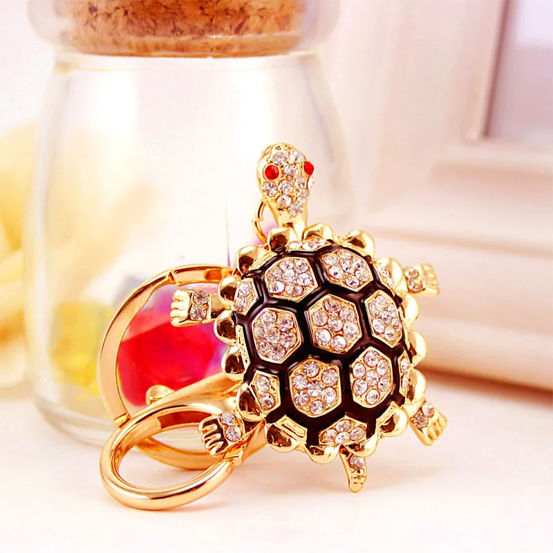 Cute Turtle Rhinestone Keychain - Crystal Pendant Women's Car Key Ring
