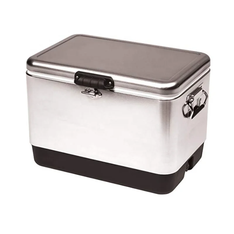 Accept Customized High Quality  51L Stainless Steel Ice Box Metal Cooler Box With Wheel and Handle