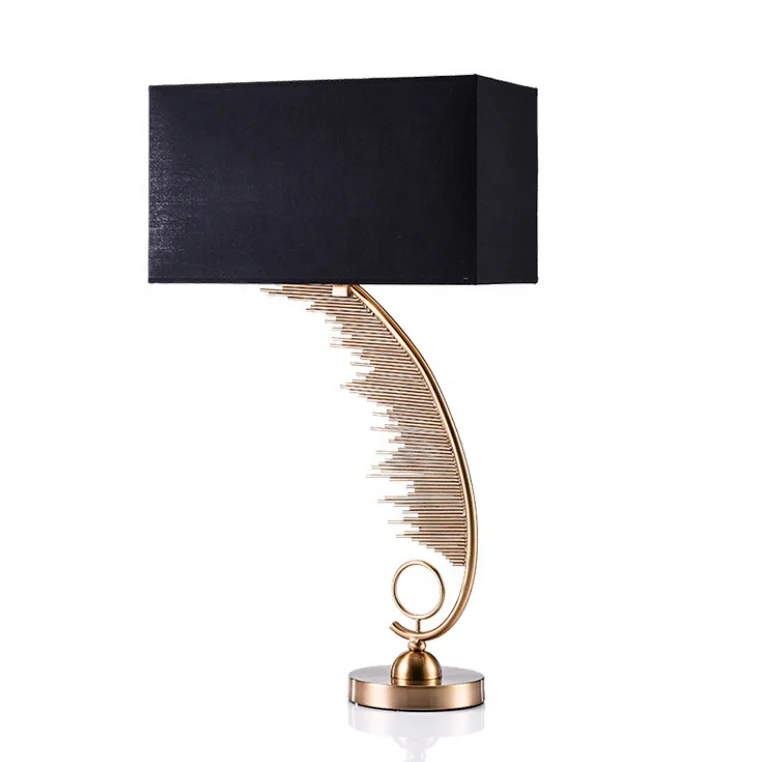 Black fabric shade art deco bronze led desk study reading lamp for bed indoor metal stand flower table light