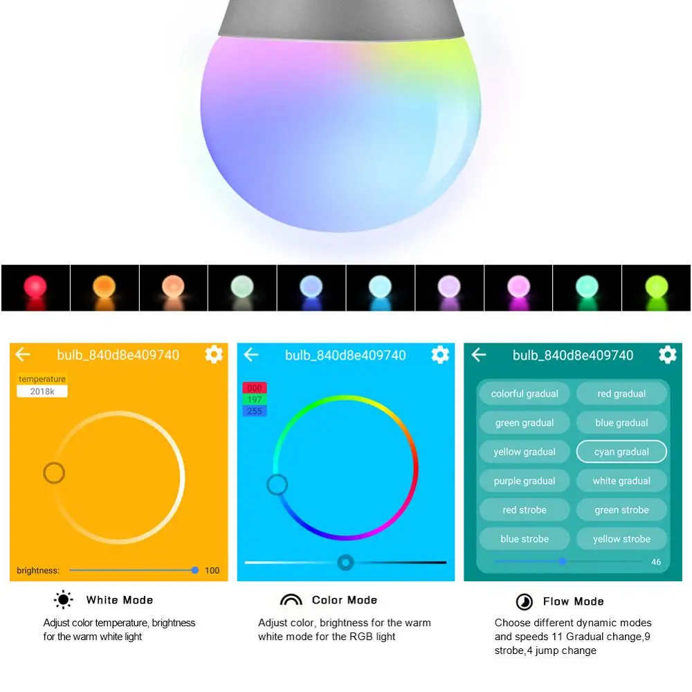 ODM Интеллектуальное освещение устройство 580lm RGBW smart wifi Светодиодная лампа