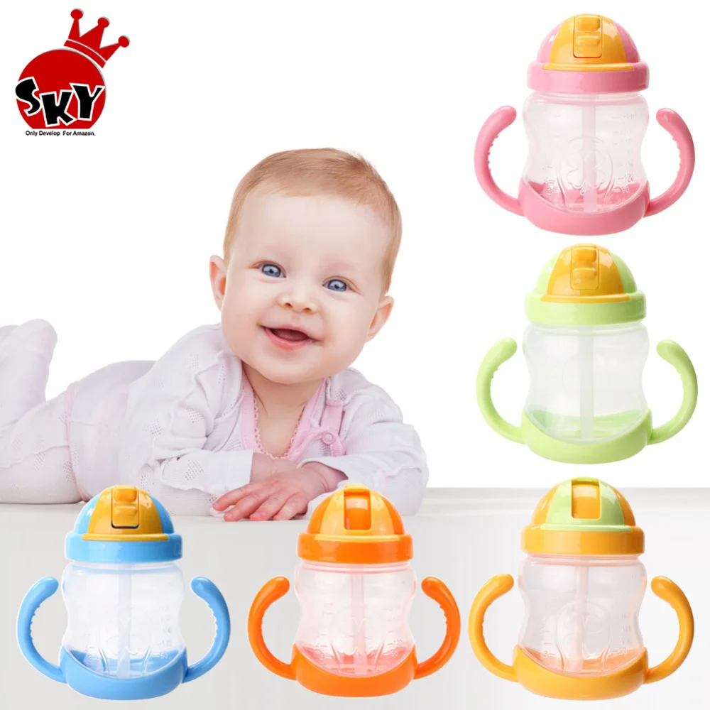 Baby Products Online - Baby Feeding Bottle Kids Cup Silicone Kids Sips  Leakable Drinking Cups Cartoon Baby Straw Handle Wheat-straw drinking  utensils - Kideno