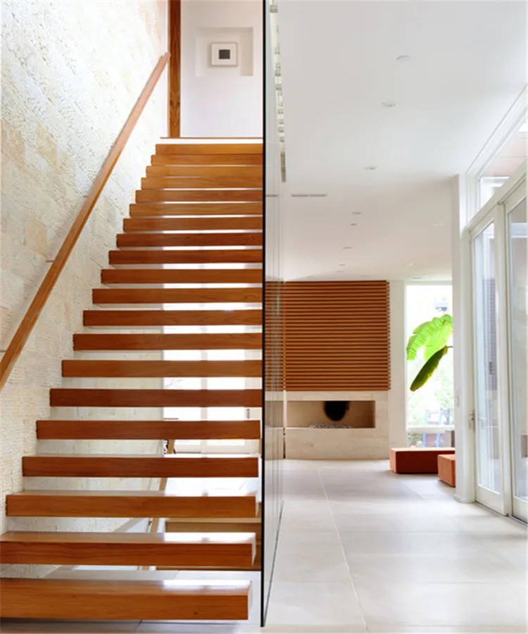 Моно-Лучевая прямая плавающая лестница с безрамными стеклянными перилами