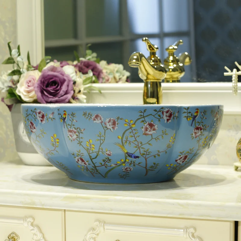 Разноцветные столешницы в форме цветка художественная керамическая раковина для ванной комнаты с цветочным дизайном