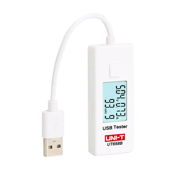 USB-тестер UNI-T UT658B, вольтметр, амперметр, цифровой ЖК-монитор напряжения, измеритель емкости, 9 В, 3 а, с подсветкой