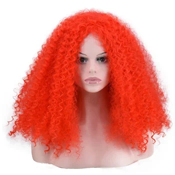Long Afro Manual Kinky Curly Wigs Cosplay Wigs Blonde Red Green Synthetic Wigs for Women African Hairstyle Deep Curly