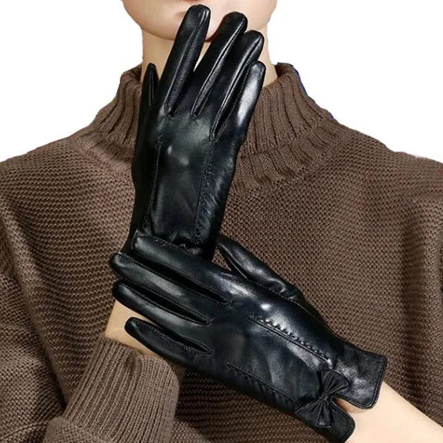 Модная черная зимняя женская ветрозащитная варежка из натуральной овечьей кожи с