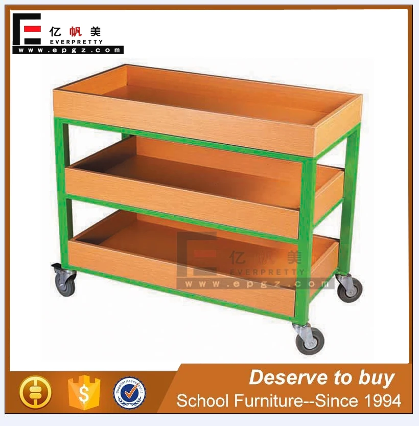 Wooden Shelf Library Furniture Book Shop Moving Trolley