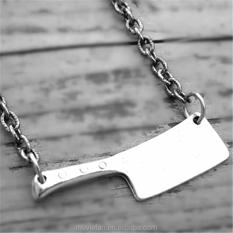 Silver Butcher Knife Necklace Cleaver Knife Hatchet Gothic Goth Horror