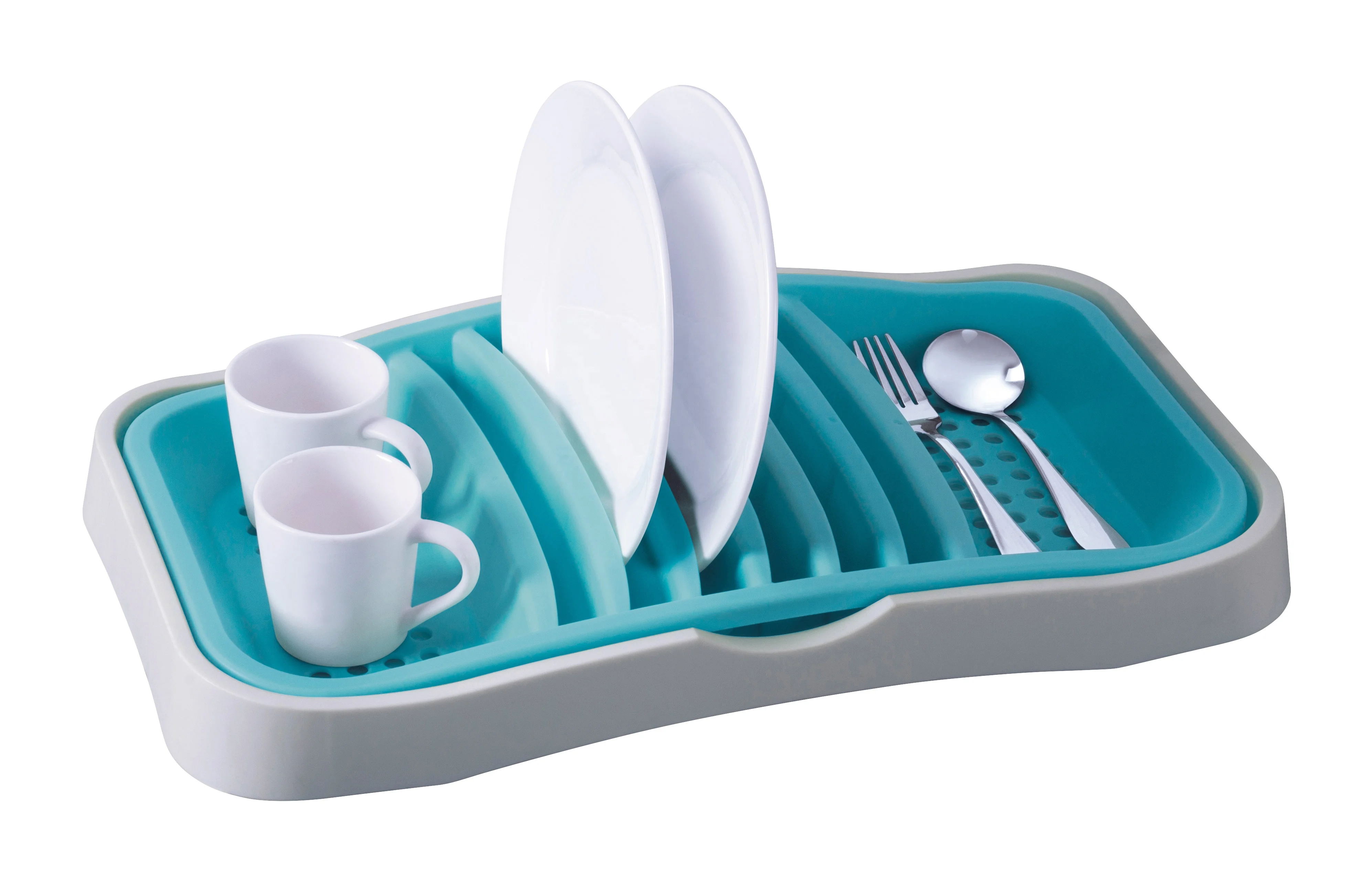 Sky Blue Plastic Dish Drainer - Plate Drying Rack with Cutlery