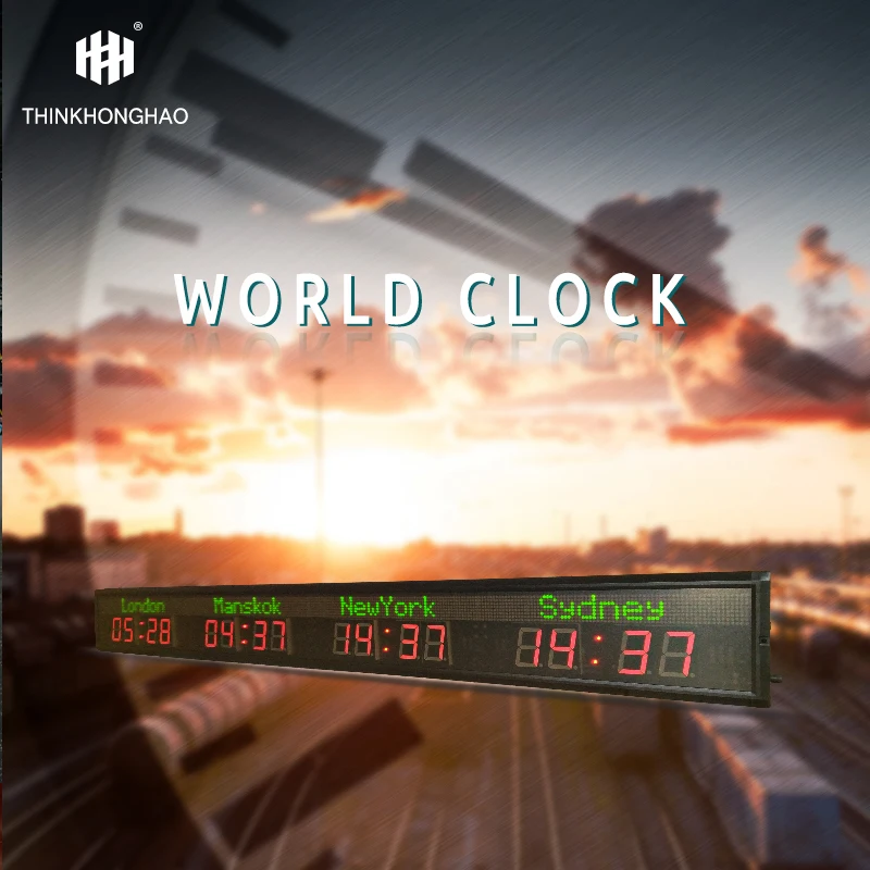 [customization] Indoor Remote Control Wall Mounted High Brightness Hotel Digital Clock / Airport World Clock LED Clock