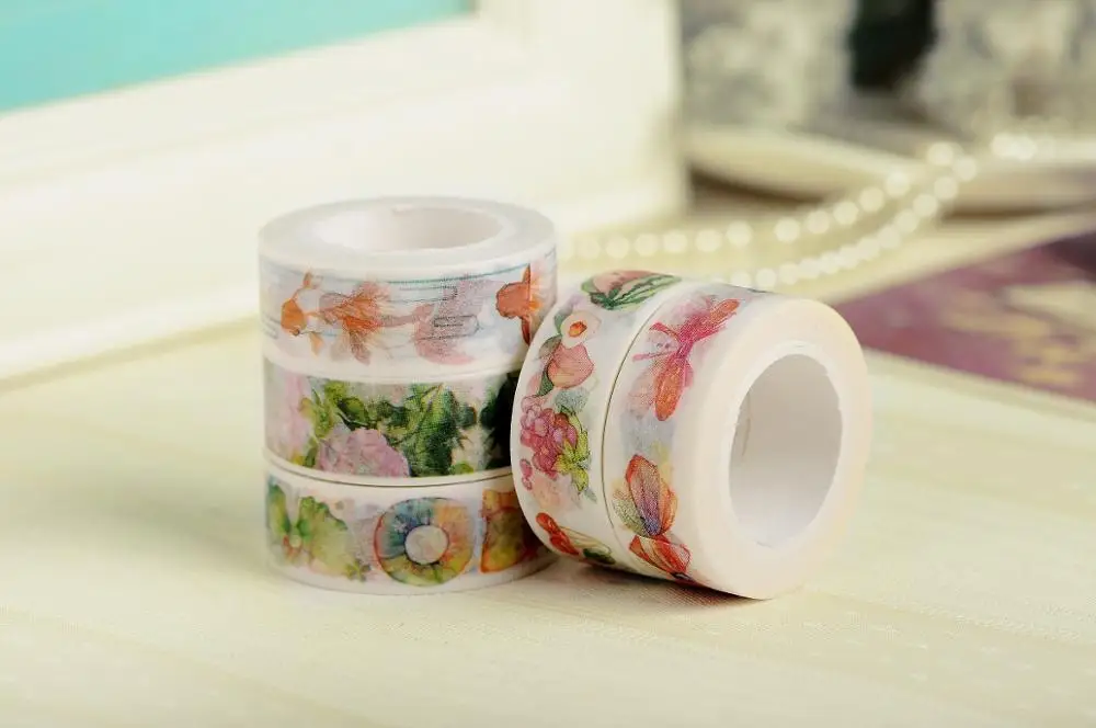 
 Оптовая продажа, Высококачественная клейкая декоративная японская бумажная лента AAGU разных цветов, 15 мм * 10 м  