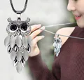 Top Grade Cat s Stone Rhinestone Owl Charm Pendant Necklace Fastness Long Chain Sweater Jewelry Women