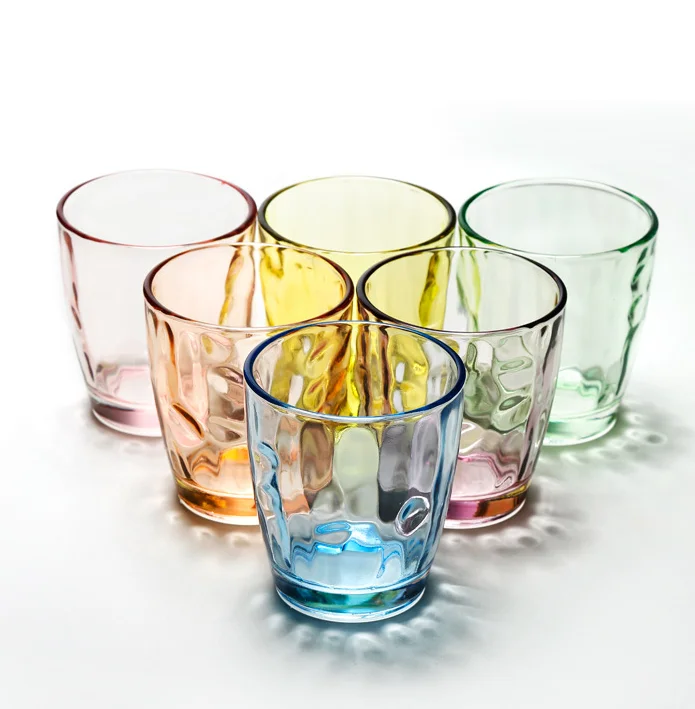 Стекольный стакан. Стакан стеклянный Clear Glass Cup h-6,7см. LXHY-069 (6шт/упак). Набор бокалов 6шт. Glass 441144. Цветные стаканы. Напиток в стакане.