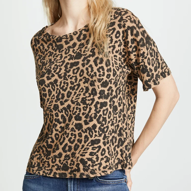 Source Wholesale Womens Clothing Cotton Top Leopard Print Casual