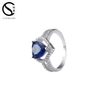 Fashion 925 sterling blue diamond silver simple engagement rings jewelry