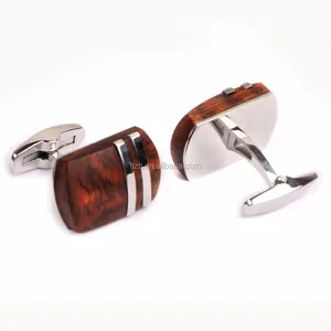 Leopard Wood Jewelry Men Stainless Steel Custom Cufflinks Men's