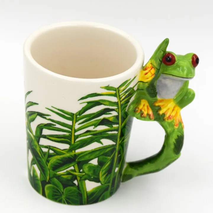 Frog Daisy Coffee Mug 14 oz Figural 3D Green Hand Painted Lang