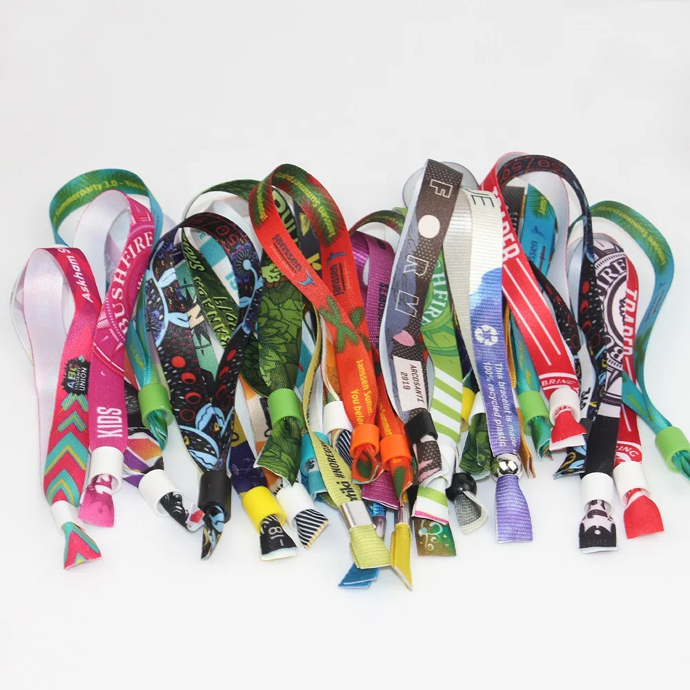 Free Design Plastic Tube Slide Lock Custom Woven Cloth Wristband for Events