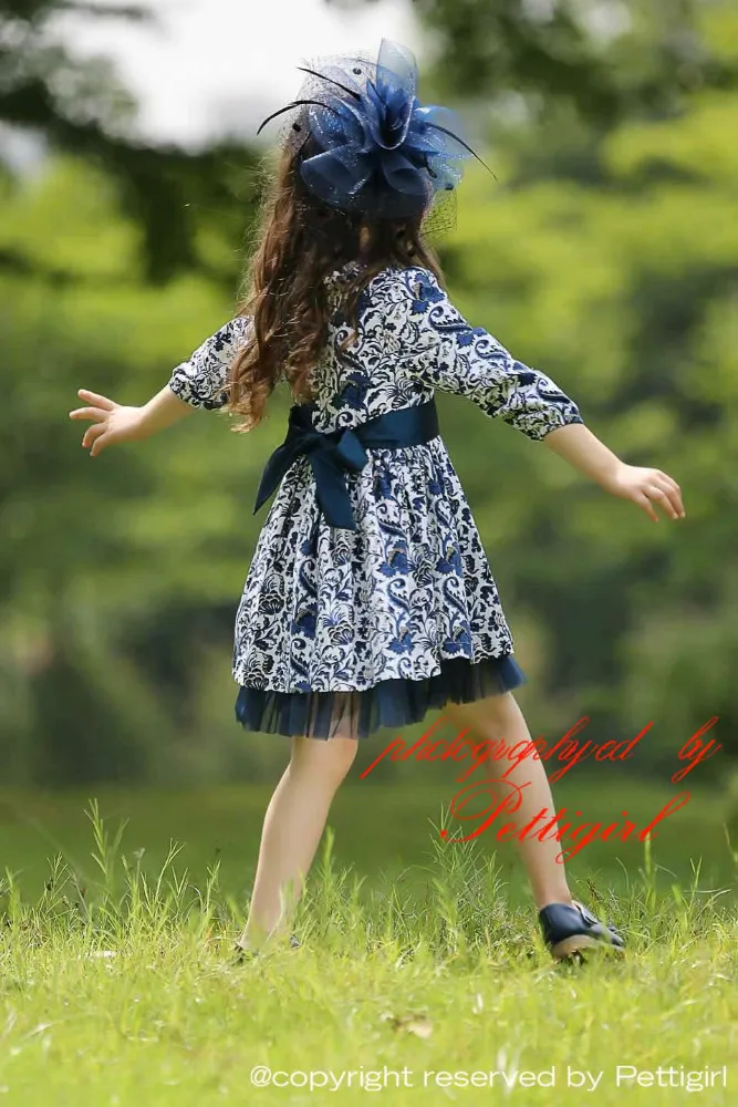 Pettigirl 2015 модое и императорское платье для девочки с длинными рукавами платье детское с цифровым цветочным принтом детска