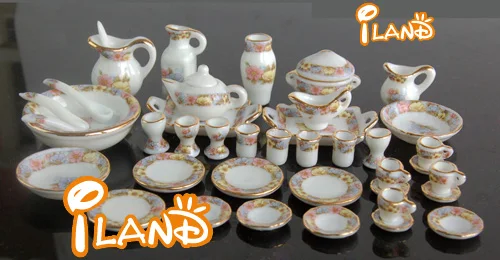 
1:12 миниатюрная столовая посуда для кукольного домика, керамические тарелки для чайного набора из 40 предметов, сервировочная посуда DC043 