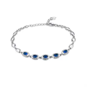 Keiyue Women's 925 Sterling Silver Tennis Bracelet with Blue Zircon Stone Natural Stone Accessories for Party and Gift Jewelry