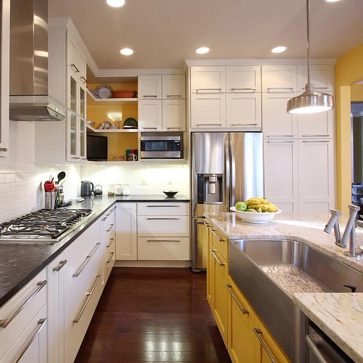 2019 Light Yellow I Shape Melamine Kitchen Cabinet With Waterfall Countertop And Island Buy Kitchen Cabinets I Shape Melamine Kitchen Cabinet Yellow I Shape Melamine Kitchen Cabinet Product On Alibaba Com